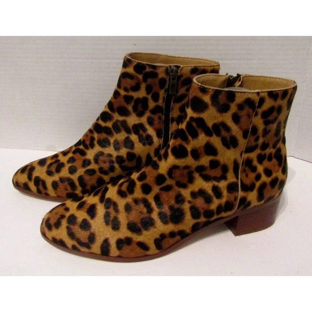 JCrew Walker Ankle Boots Walker Calf Hair Leopard Print Booties Size 8.5